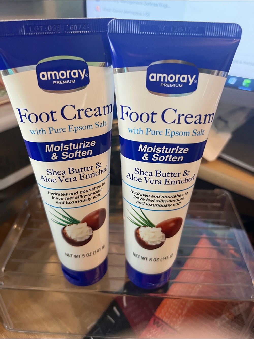 Amoray Foot Cream with Pure Epsom Salt - Moisturize & Soften (White/Blue)